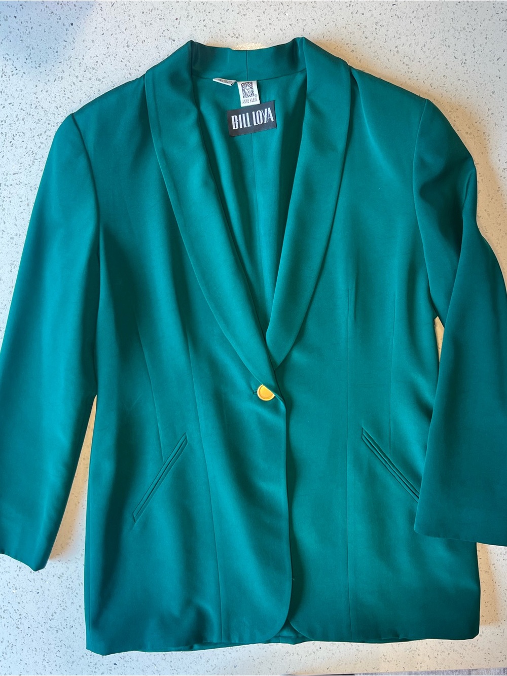 Rare Vintage 100% Silk Anne Klein x Bill Loya Emerald Green Shawl Collar Blazer